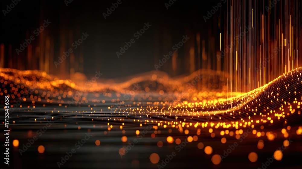 Poster abstract glowing particles in an artistic digital representation of data or energy flow