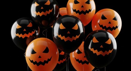 Spooky Halloween celebration rendered with black and orange balloons featuring jack-o'-lantern