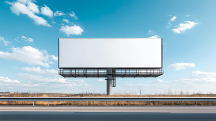 Highway billboard advertisement roadside mockup clear sky and road empty panel advertising