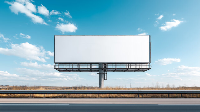 Highway billboard advertisement roadside mockup clear sky and road empty panel advertising