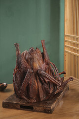 Traditional Chinese Air-Dried Salted Goose Liyang Style Preserved Meat on Wooden Board