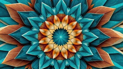 Blue orange mandala pattern with geometric symmetry, abstract floral design, decorative layered petals, calming mood, vibrant colors, and paper cut - Powered by Adobe