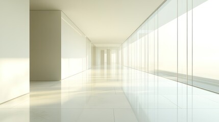 Fototapeta premium Empty Modern Corridor with Large Windows