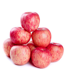 Fresh Red Fuji Apples from Luochuan China Stacked on White Background
