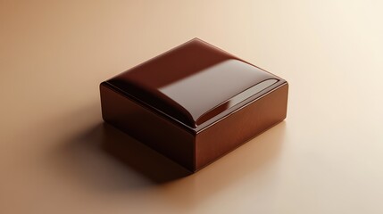 Glossy chocolate square on a muted background. Possible use Food photography