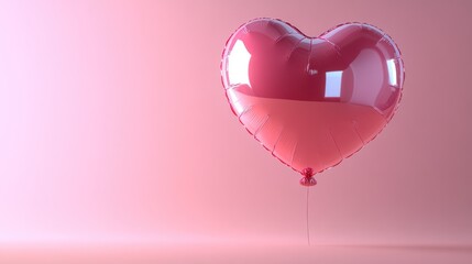 Pink heart-shaped balloon, studio, minimal background, Valentine's day, celebratory, gift, party, decoration, aesthetic