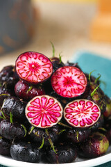Fresh Water Chestnuts Cut in Half Showing Red Star Pattern Interior Design