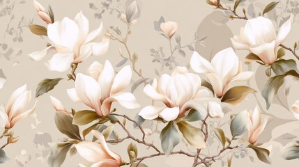 Delicate magnolia blossom pattern on a soft neutral background