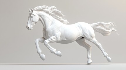 White horse running, studio shot, 3d rendering