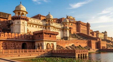 Naklejka premium Magnificent architectural marvel of Agra Fort, a historical landmark in India.