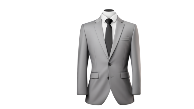Gray suit with black tie and white shirt on transparent background - Powered by Adobe