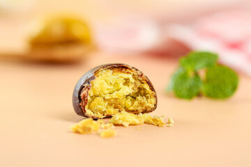 Fresh Roasted Chestnut Half Showing Golden Kernel and Natural Texture Close-up