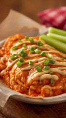 Spicy Buffalo Chicken Wings with Green Onions, Celery, and Creamy Sauce - A Tasty, Homemade Comfort Appetizer 