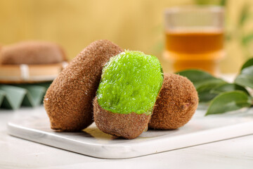 Fresh Green Kiwifruit Set on Marble Board - Healthy Tropical Fruit from Guizhou