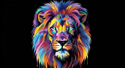 A dazzling display of color and fierce beauty in an artistic lion portrait