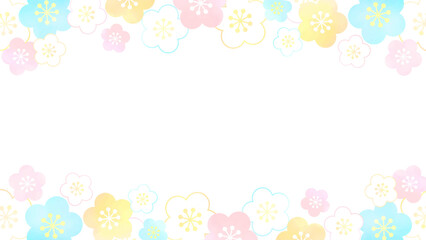 水彩風パステルカラーの梅の花のフレーム