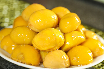 Fresh Glazed Chestnuts on Plate - Traditional Alpine Kernel Nuts Food Photography