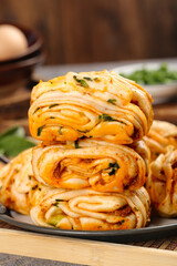 Handmade Spicy Pork Scallion Rolls - Traditional Asian Savory Pastry Buns with Layered Dough