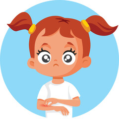 Little Girl Suffering a Rash Vector Cartoon Illustration. Child having an allergic skin reaction to insect bites 