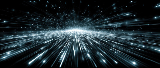 Abstract futuristic data tunnel with glowing numbers and digital streams