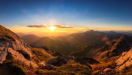 Obraz premium Sweeping Panoramic Mountain Vista At Golden Hour