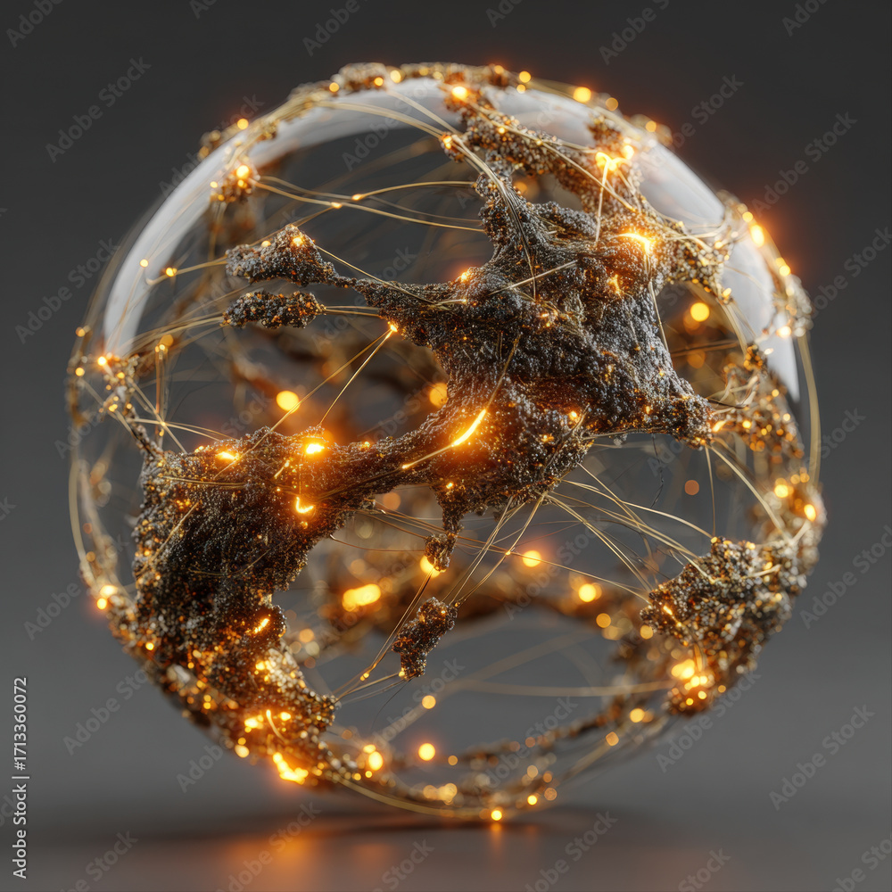 Poster abstract digital globe with glowing connections symbolizing global internet communication