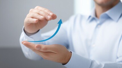 A man holding a blue arrow to indicate direction in an equity-based revenue share model for sustainable business growth