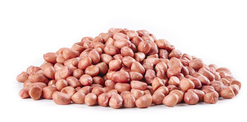 Fresh Raw Peanut Kernels with Skin Isolated on White Background