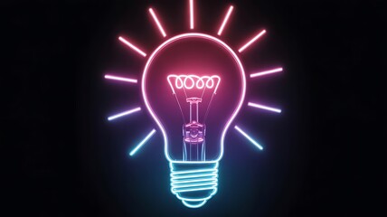 Neon Light Bulb With Pink And Blue Glow And Rays idea concept
