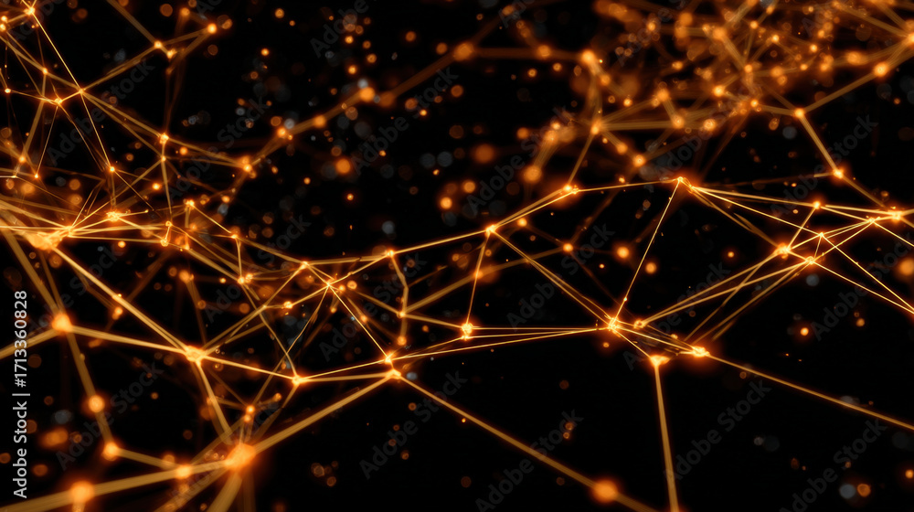Poster surreal neon fractal web of glowing lines forming infinite futuristic data network