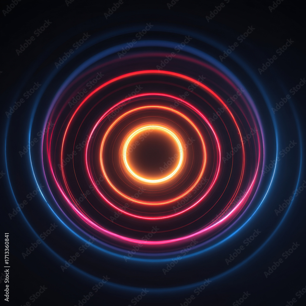 Poster abstract concentric circles with glowing central node symbolizing teamwork and unity
