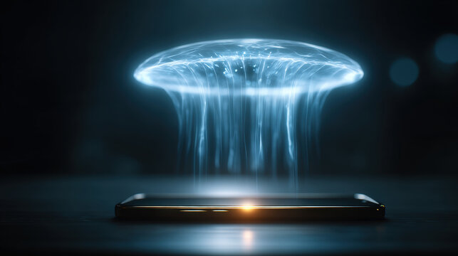 Futuristic UFO Energy Beam — Sci Fi Hovering Disc with Blue Light