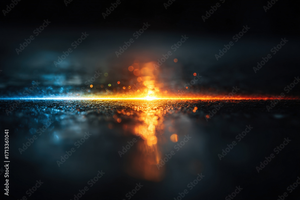 Poster glowing gradient light ray crossing dark minimal surface in modern abstract background
