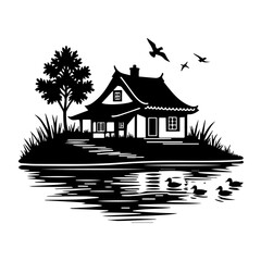 Japanese pagoda in the garden silhouette, architecture, japan, castle, building, china, asia, temple, japanese, ancient, culture, travel, osaka, sky, tower, history, traditional, palace, landmark, 