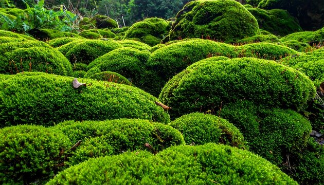 Lush green moss covering rocks