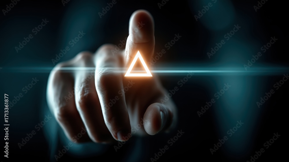 Poster hand touching a triangle symbolizing lead generation and capturing new customer interest in business