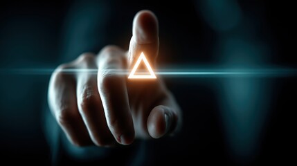 Hand touching a triangle symbolizing lead generation and capturing new customer interest in business context