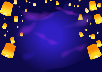 夜空に浮かぶスカイランタンの幻想的な背景 © pandamam