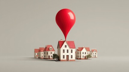 House decorated with a red balloon symbolizing local remote work program and inviting cities for professionals