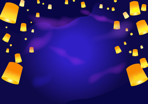 夜空に浮かぶスカイランタンの幻想的な背景