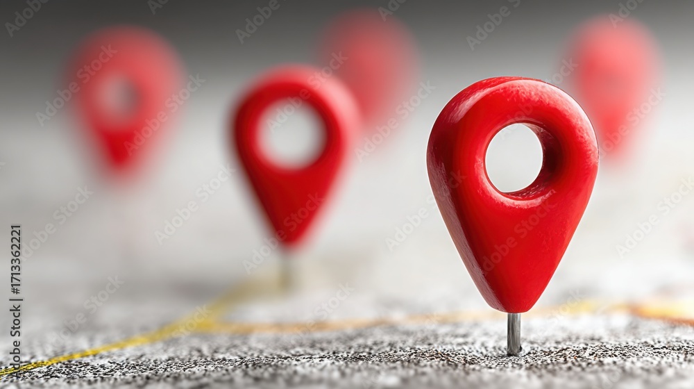 Poster a vivid red pin positioned on a map signifying market positioning and the importance of identity vis