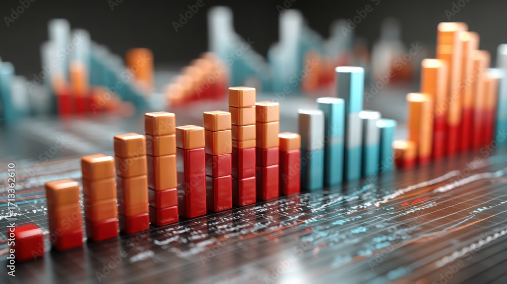 Poster informative bar chart representing monthly performance report with regular updates on key metrics