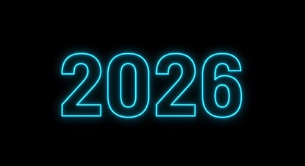Illuminated 2026: A captivating vision of the future, where the year 2026 shimmers with radiant, futuristic neon light, set against a deep black expanse.