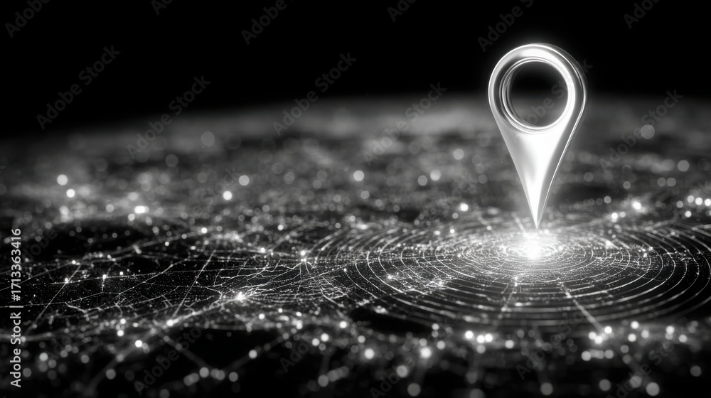Poster pin on a map indicating a specific location in the context of market node concepts and geographical 
