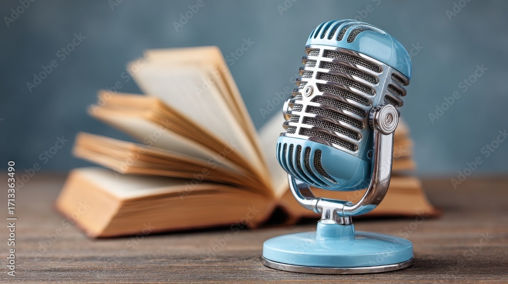 Poster microphone on a table representing a phase-calibrated story concept for aligned narrative developmen