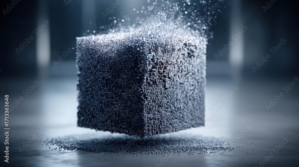 Poster cube made of letters illustrating the concept of predictive blockchain technology as a phase-aware d