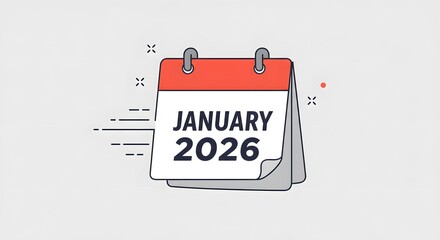 2026 January Calendar: An abstract view, a detailed calendar, rendered with clean lines and minimal color palette, indicating the month and year, embodying the idea of scheduling.