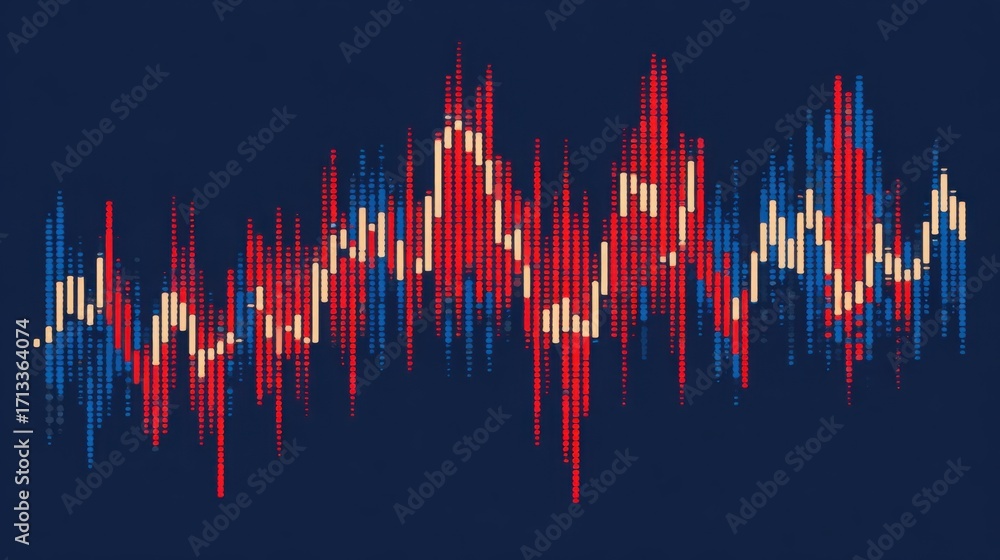 Aufkleber red and blue wave pattern illustrating trade volume and ai forecasting concepts through creative vis