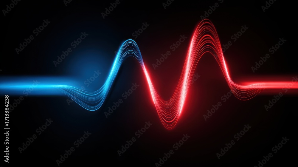 Poster a vibrant red and blue wave symbolizing quantitative phase signals and timing in data rhythm for ana