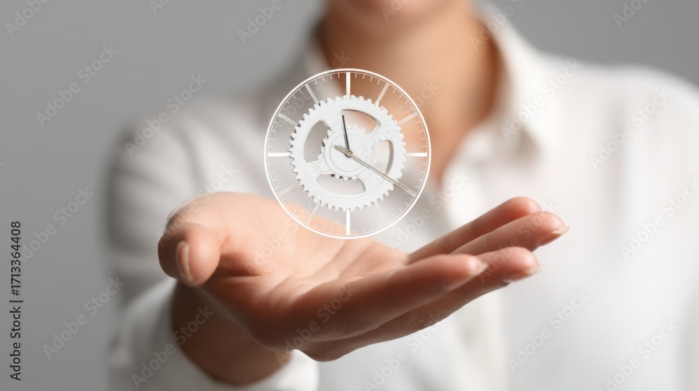 Poster clock held in hand symbolizing precision time management in quantum trading and investment strategie